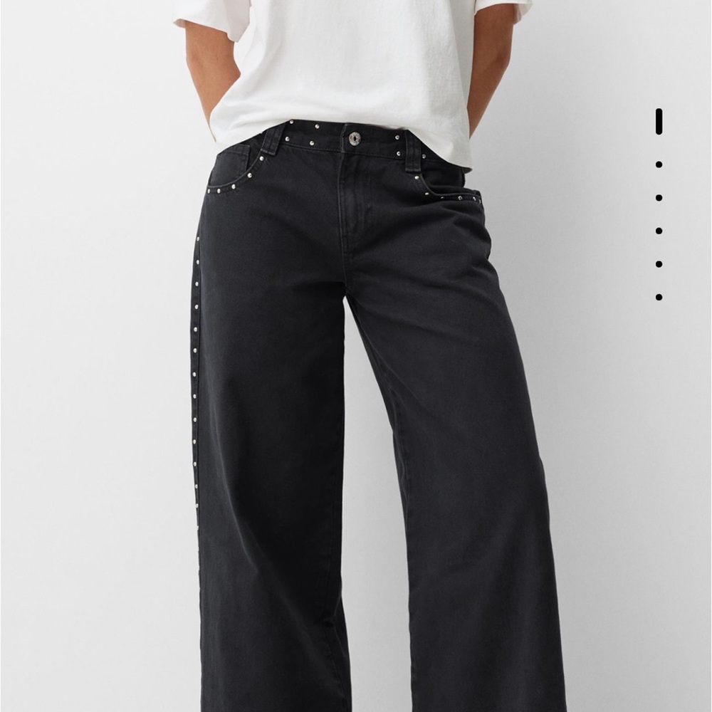 BERSHKA Wide Leg Studded Twill Pants